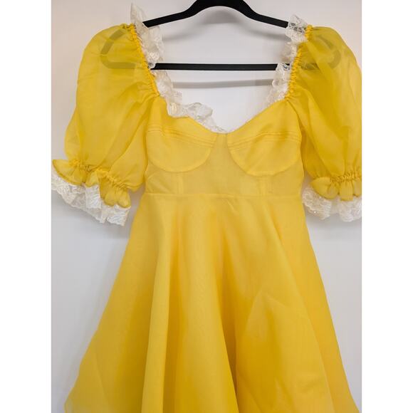 NWT Selkie Sunshine Parliament Puff Sleeve Mini Dress Size Small Yellow #1A503 - Picture 4 of 9